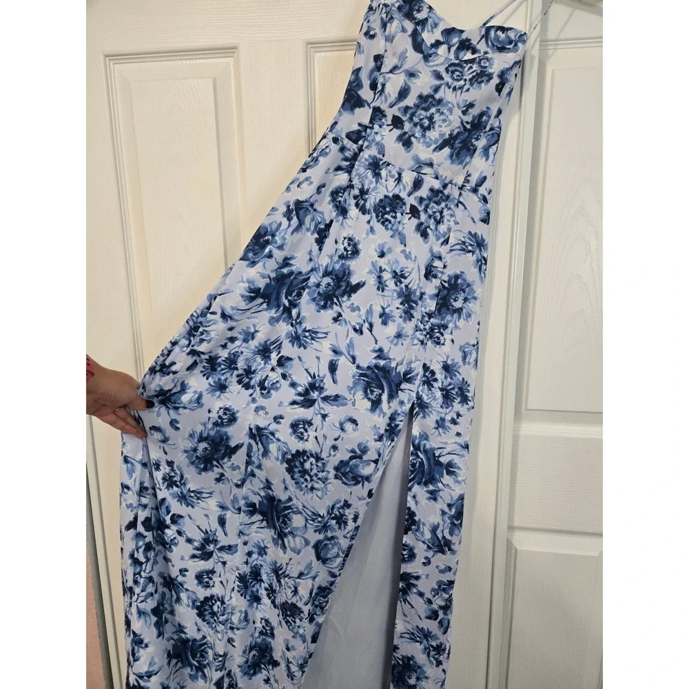 Abercrombie & Fitch Blue Floral Sweetheart Maxi Dress Side Slit Small NWT
